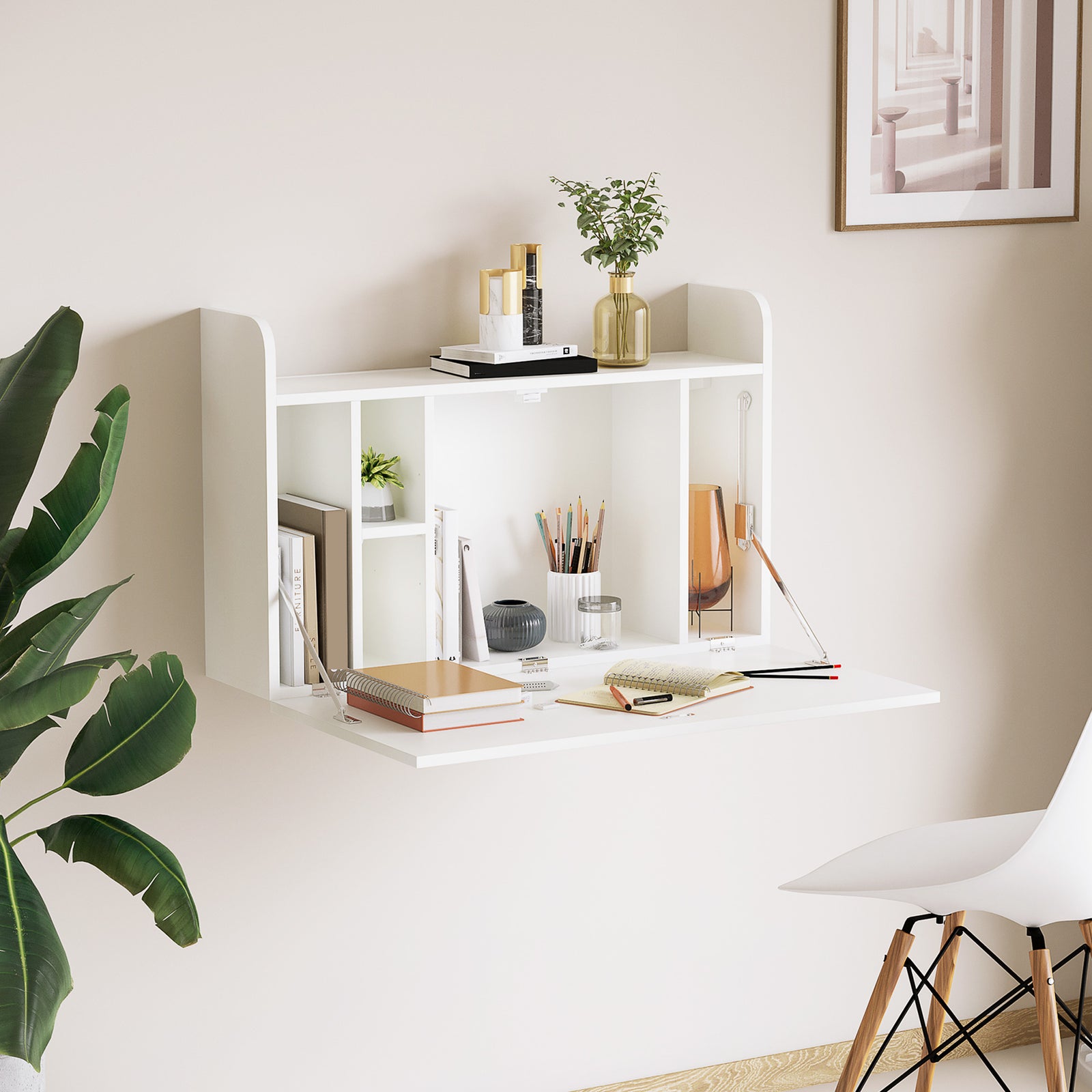 Wall Mounted Drop Leaf Desk With Storage