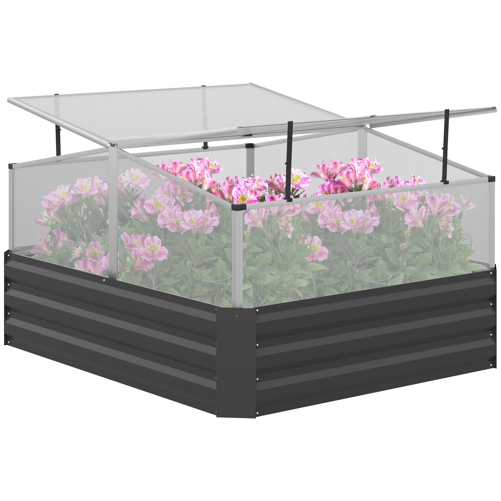 Raised Garden Bed With Greenhouse Dark Grey