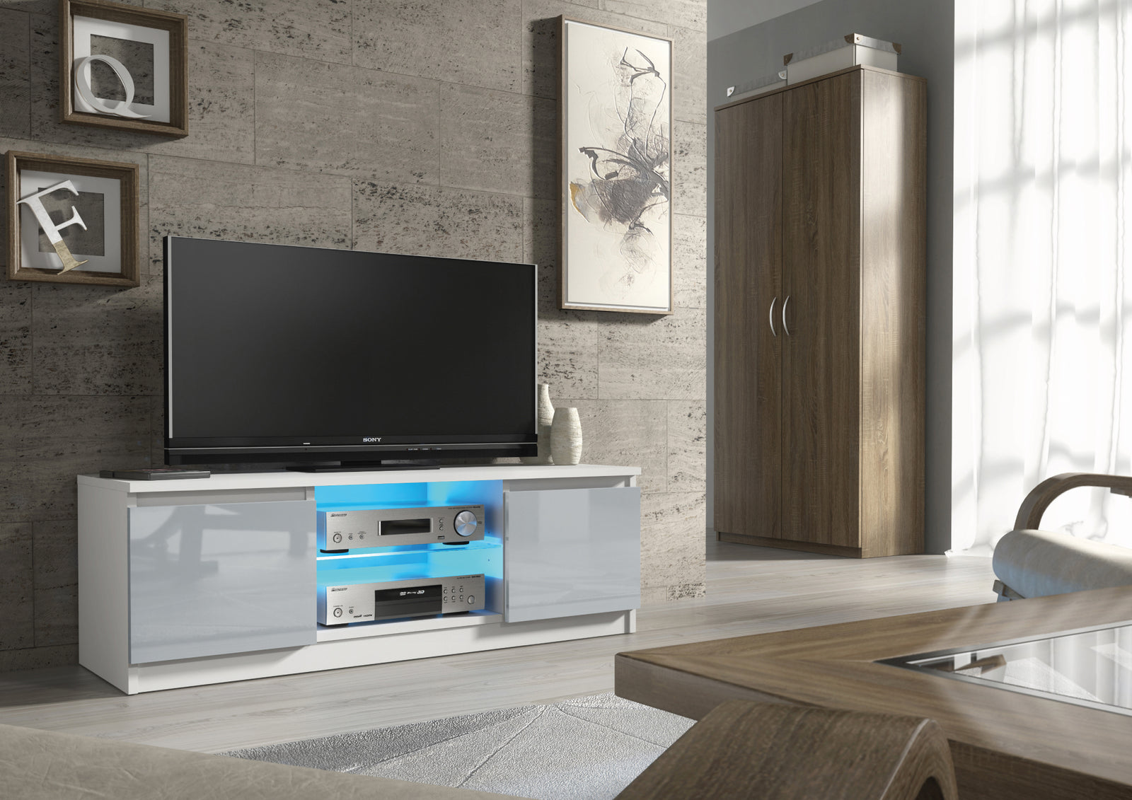 Aura Tv Unit 120cm With Led Lights | Large-Medium | Grey