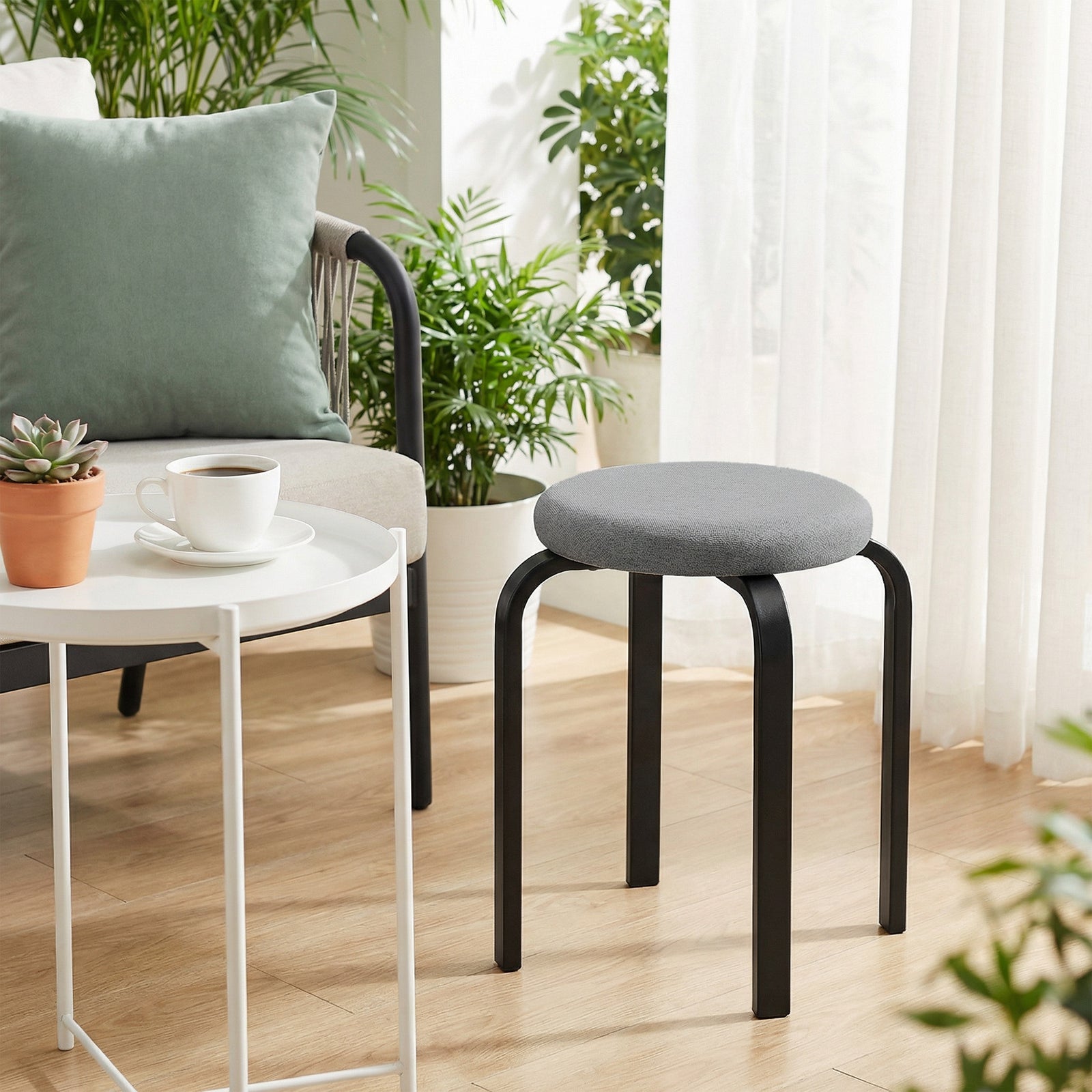 Stackable Stools Modern Cushioned Set Of 4 | Dark Grey