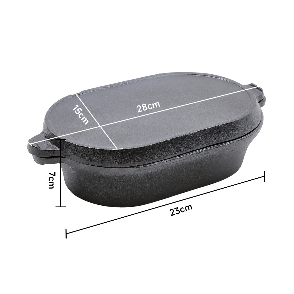 23cm W X 15cm D Black Oval Cast Iron Frying And Stewing Pot