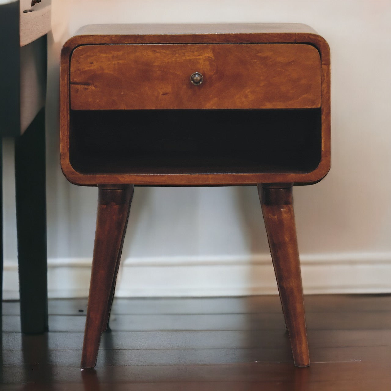 Solid Wood Curve Open Slot Chestnut Bedside