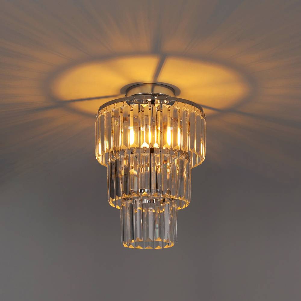 Modern 3-circle Crystal Chandelier Chrome Flush Mount Ceiling Light Droplet Crystal Shade Led Fixture