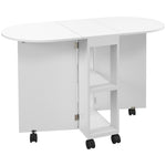 Folding Dining Table With 2-tier Shelves, White