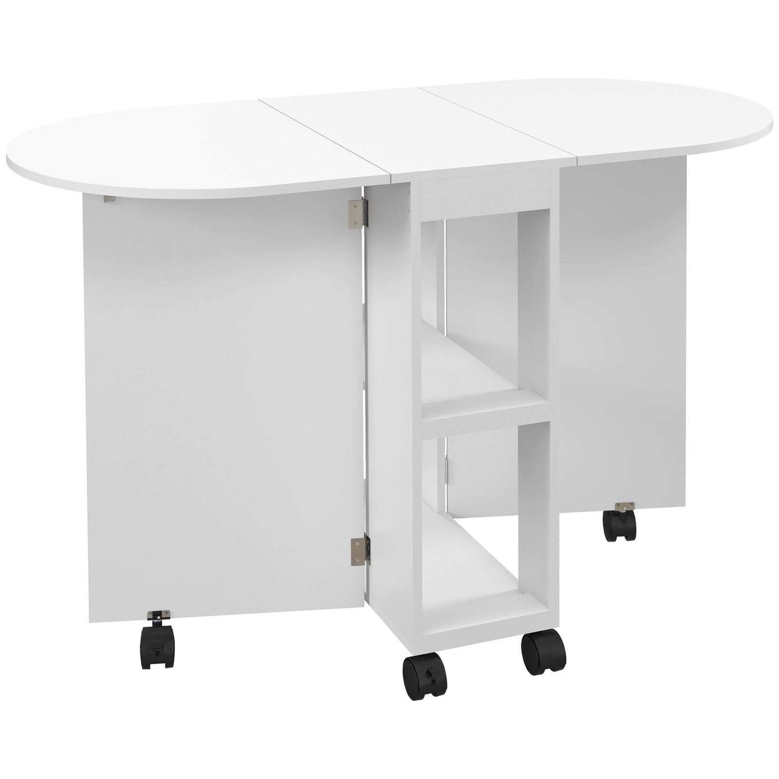 Folding Dining Table With 2-tier Shelves, White