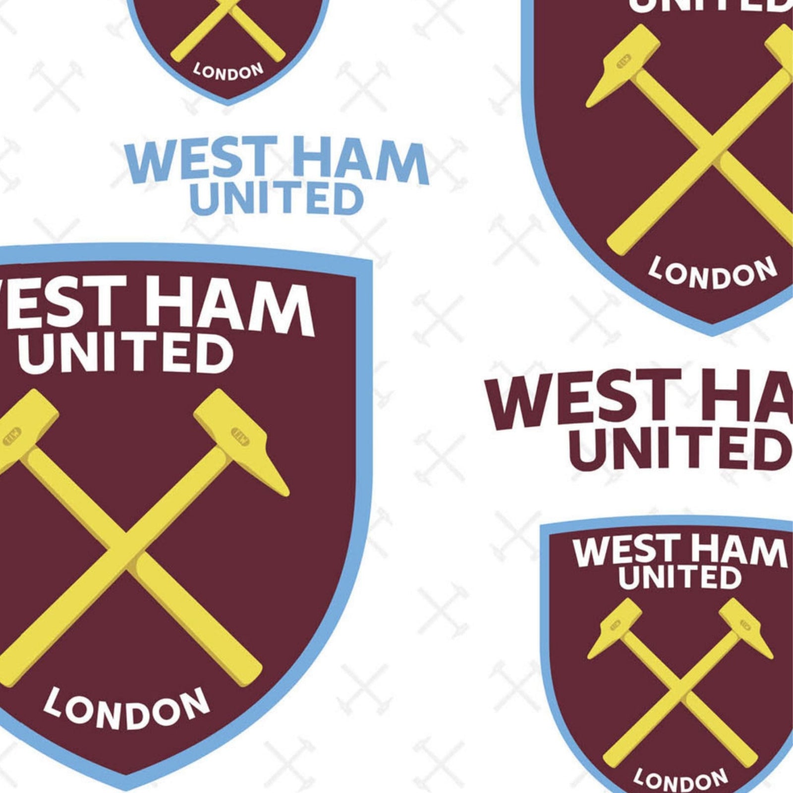 West Ham United FC Gift Wrap, 2 Sheet 2 Tag, Official Product