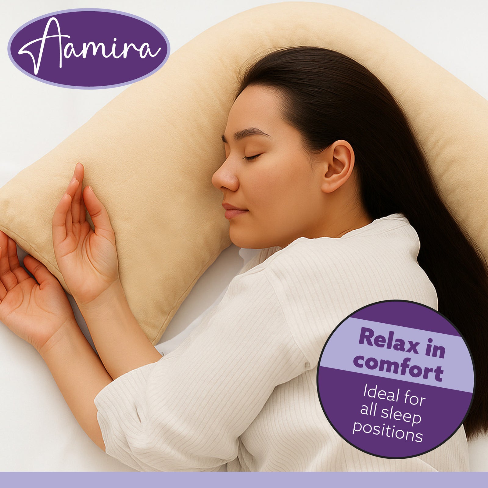 V Shaped Pillow Shredded Orthopaedic Memory Foam, Head, Neck & Back Pregnancy Maternity Support, Washable Cover | V Shape | Cream