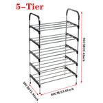 Multi Tiers Shoe Rack Organizer Stackable Space Saving Shoe Shelf | 5 | Black