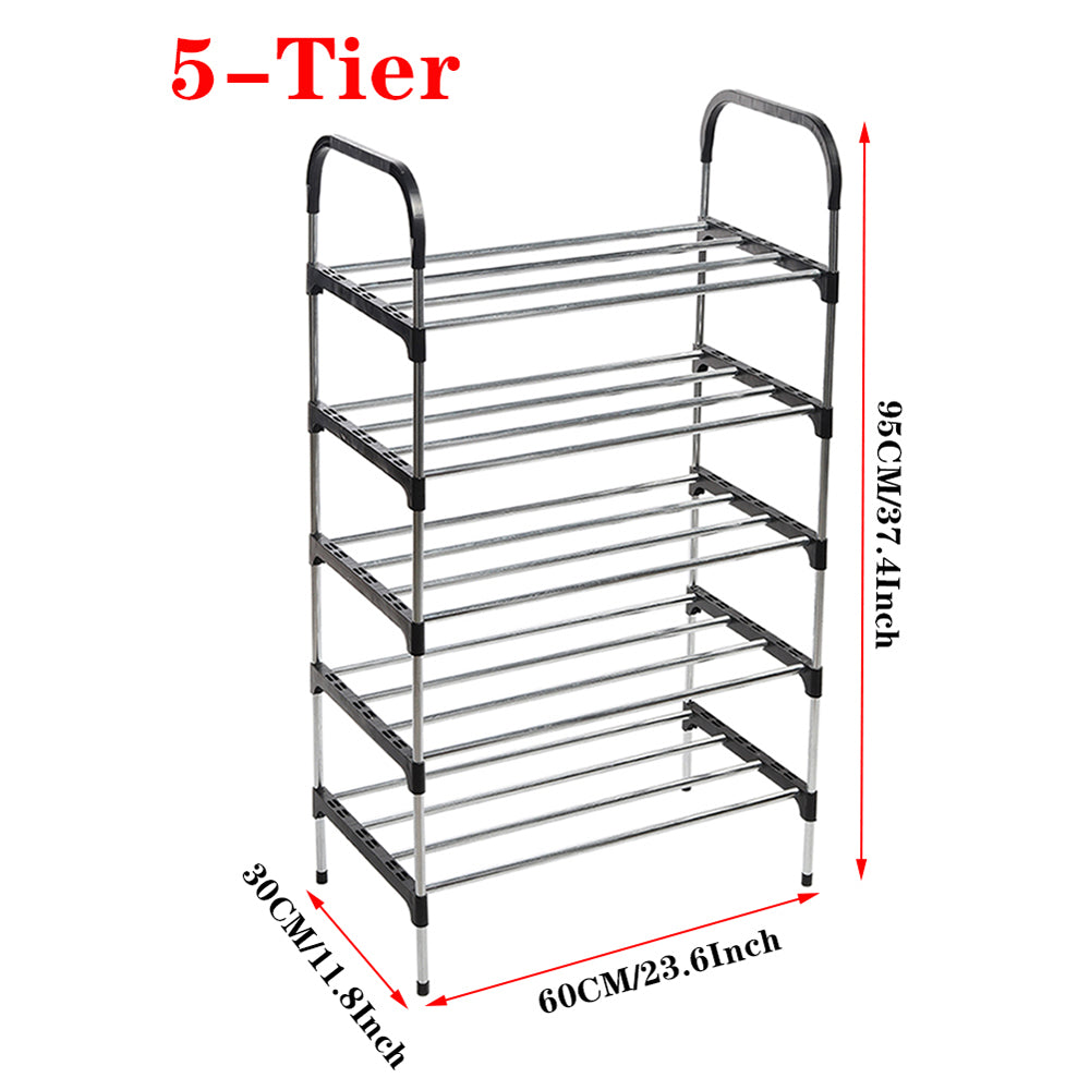 Multi Tiers Shoe Rack Organizer Stackable Space Saving Shoe Shelf | 5 | Black