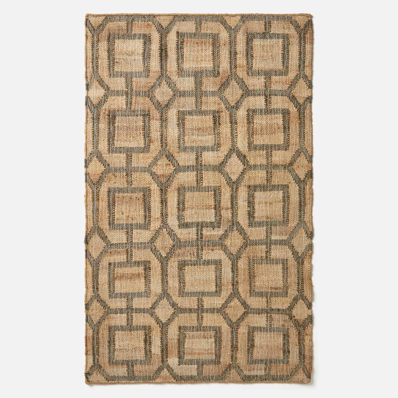 Tiran Brown Geometric Handwoven Jute Rug | 120cm x 180cm | Brown