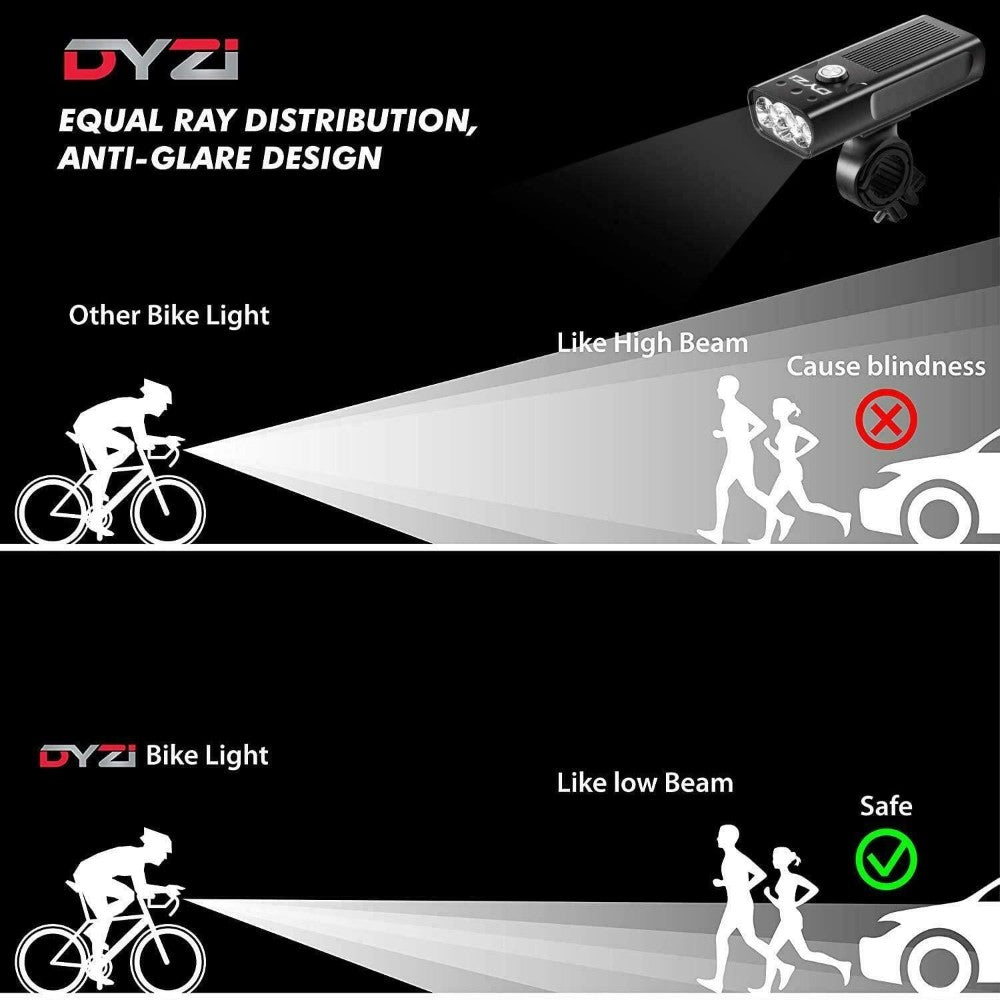 Dyzi Rechargeable Bike Lights Set Premium Waterproof Bicycle Front And Back Light
