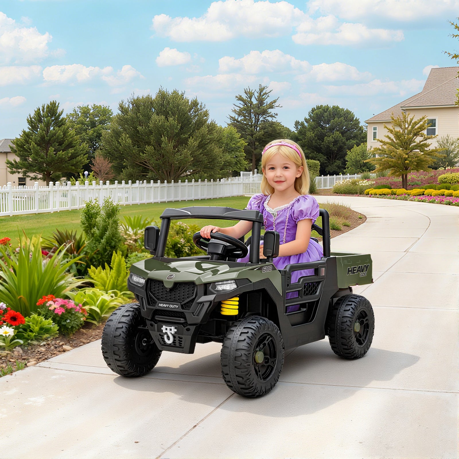 12v Kids Ride On Car, Kids Utv With Electric Dump Bed | Green