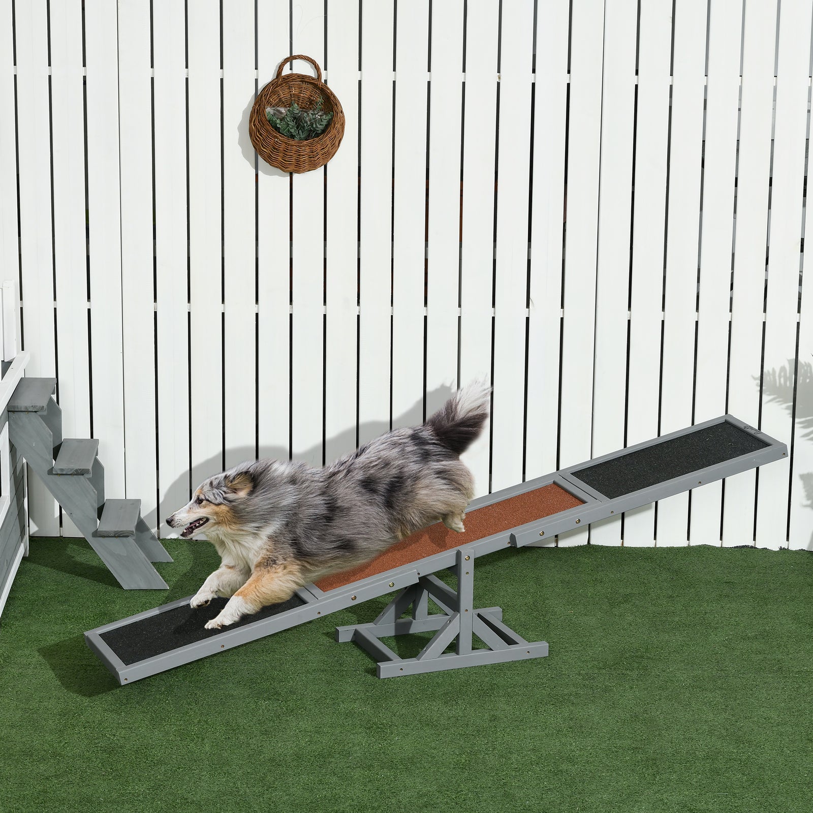Wooden Pet Seesaw For Big Dogs With Anti-slip Surface, 180 X 30 X 30cm | Gray