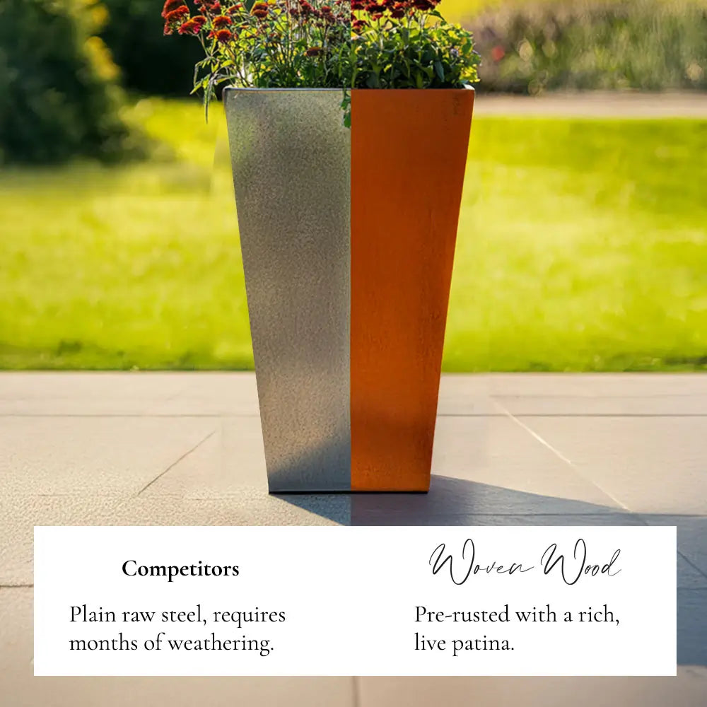 Corten Steel Tall Tapered Square Planter | 70cm | Brown