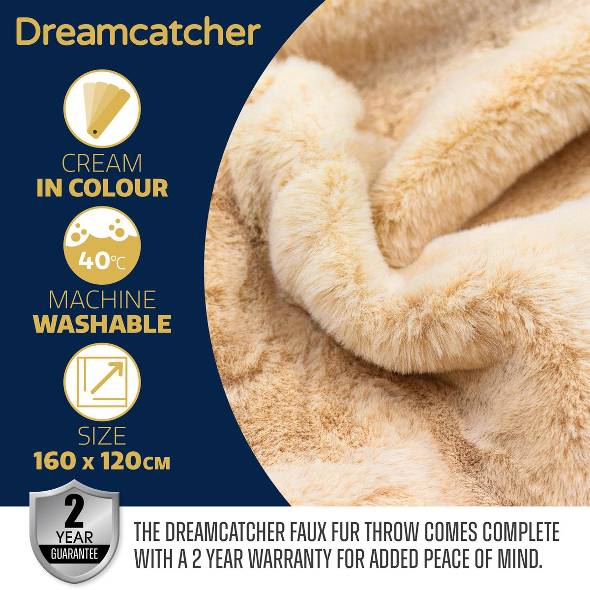 Heated Throw Faux Fur Electric Blanket 160 X 130cm Thermal Blanket & Timer 9 Heat Settings | Double | Cream