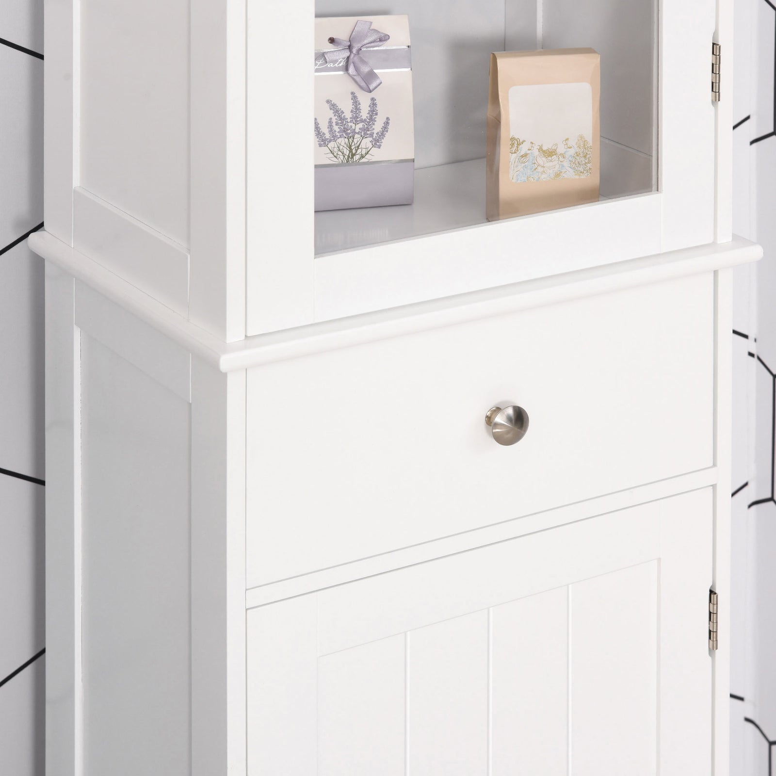 Storage Cabinet Organizer Tower With Shelves & Drawer | One Size | White