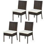 Rattan Garden Chairs W/ Cushion, Wicker Dining Chairs | Set of 4 | Brown