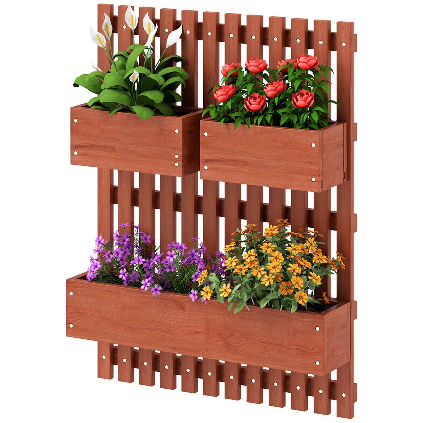Wall-mounted Wooden Planters With Trellis | Brown