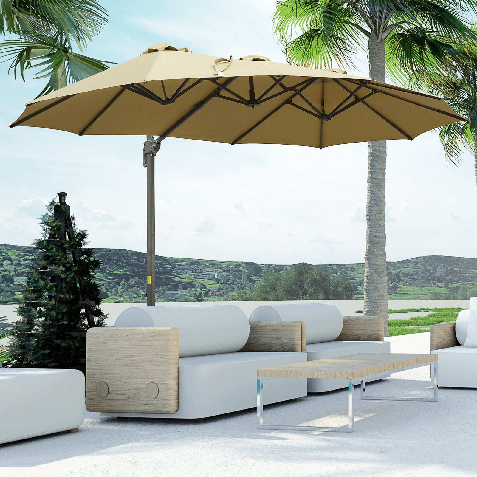 4.5m Large Double-sided Patio Parasol, Khaki