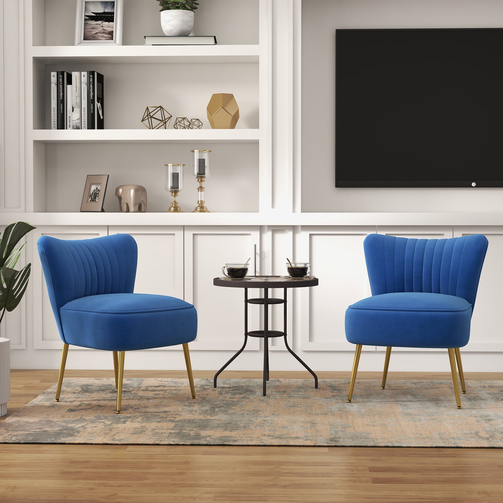 Set Of 2 Accent Chairs Wingback Armless Chairs For Bedroom | One Size | Blue