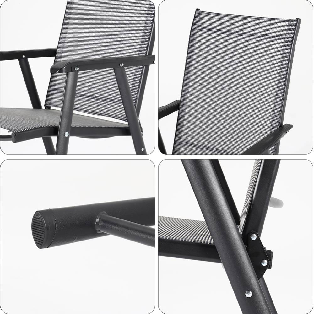 Foldable Chairs With Metal Frame & Fabric Seat – Set Of 2 Or 4 | Set of 4 | Black