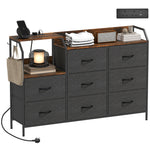 HOMCOM Fabric Chest Of Drawers W/ Charging Station For Bedroom Rustic Brown