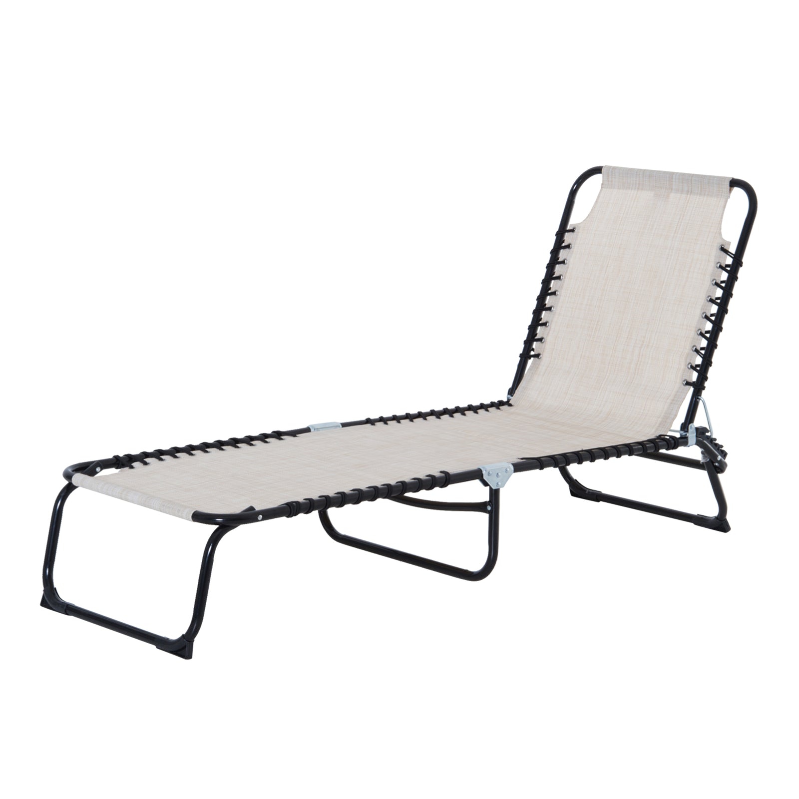 Foldable Beach Chaise Lounge 4 Adjustable Positions | Set of 1 | Cream