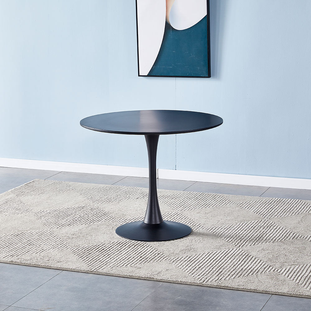 90cm Dia X 75cm Hmodern Round Wooden Table With Metallic Base | 0.9m | Black