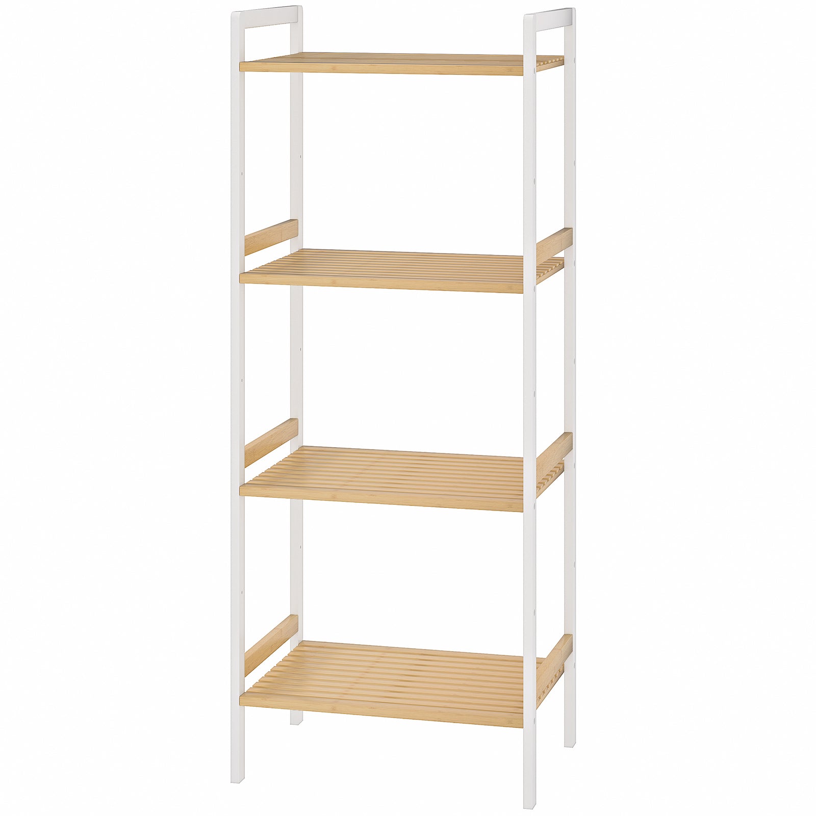 4-tier Bamboo Bathroom Storage Shelf With Adjustable Rack | One Size | White