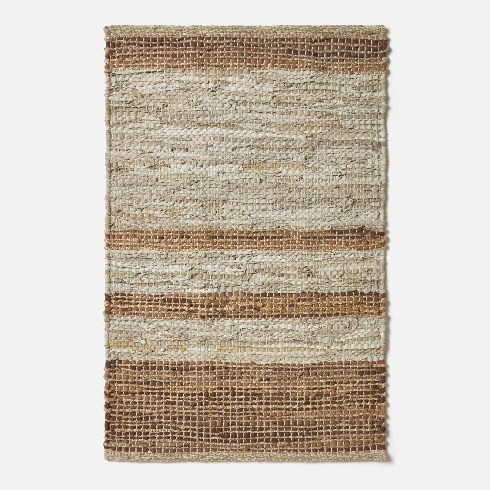 Recycled Leather Handwoven Stripe Rug | 60cm x 80cm | Brown