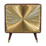 Solid Wood Avora Brass Embossed Cabinet, Dual-storage 2 Shelves, Chestnut, Gold And Dark Brown