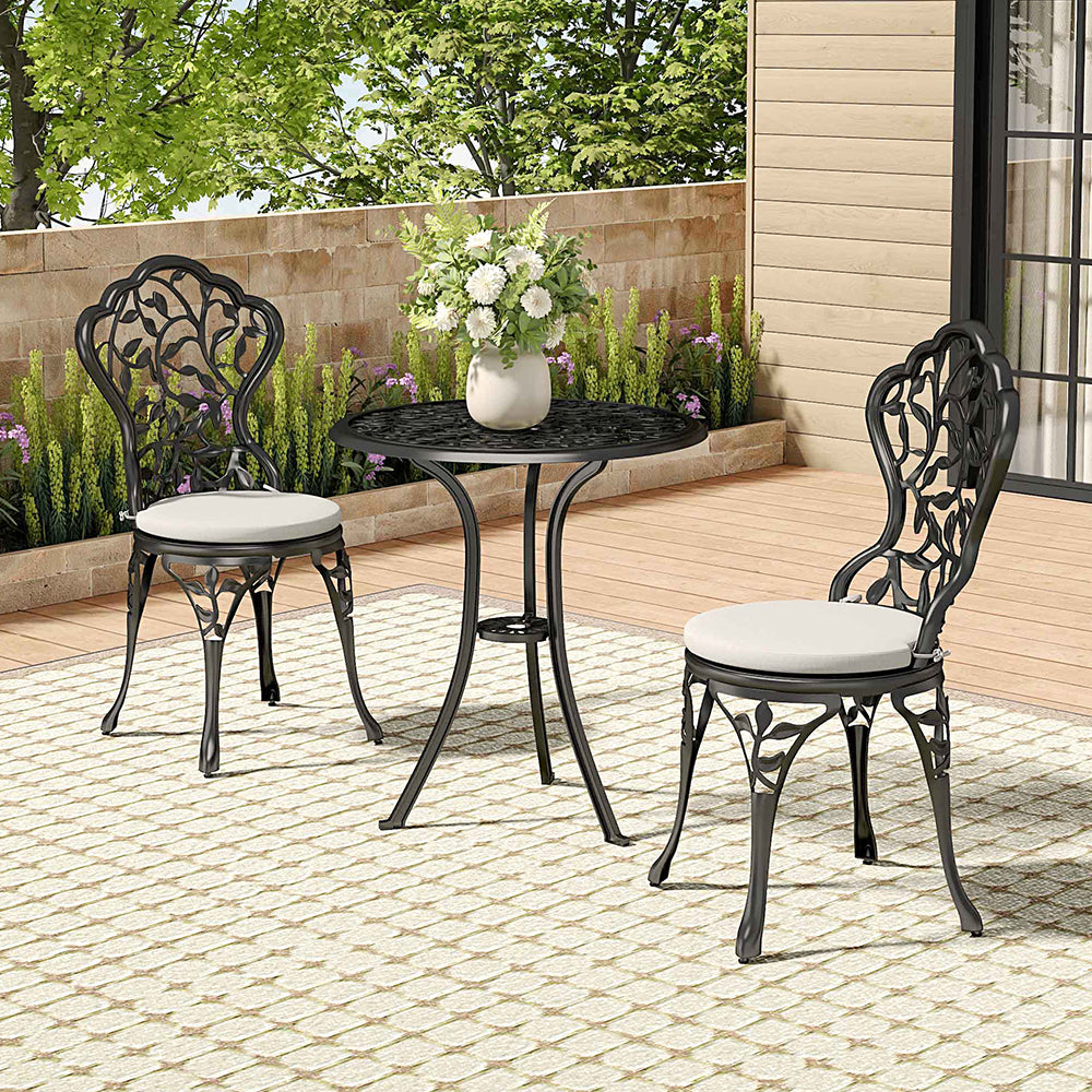 3-Piece Black Cast Iron Outdoor Bistro Set  Weather Resistant Patio Furniture with Round Table & 2 Chairs – Small Balcony or Garden Use | Set-of-3 | Black