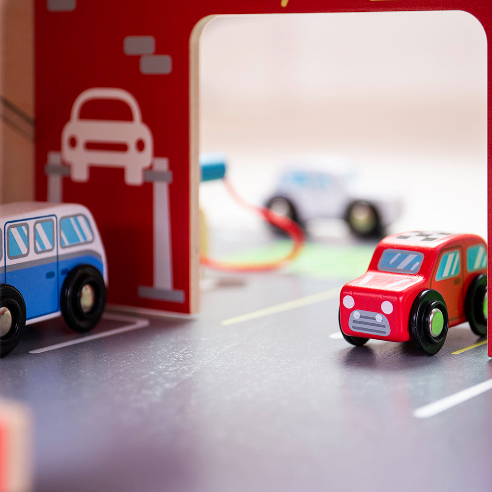 Wooden Park And Play Garage Playset, With Working Lift