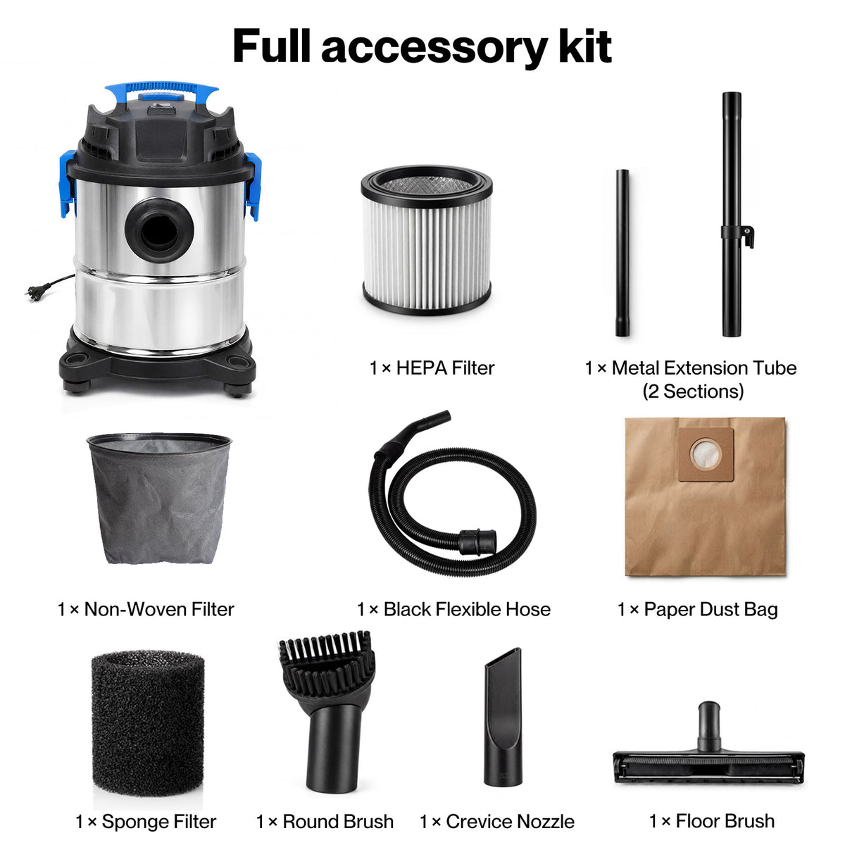 Wet Dry Vacuum Cleaner 20l 1200w Blowing Function Powerful Industrial | Blue