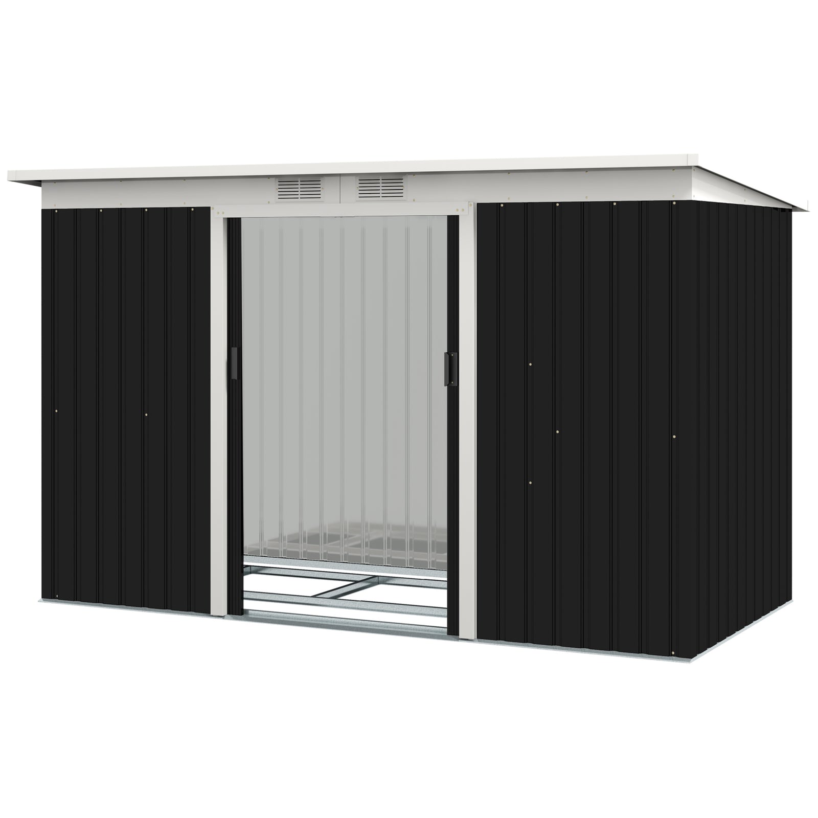 9 X 4ft Outdoor Metal Frame Garden Storage Shed W/ 2 Door | Dark Gray