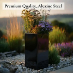 Zinc Galvanised Tall Square Planter | 25cm x 25cm x 50cm | Glossy Black
