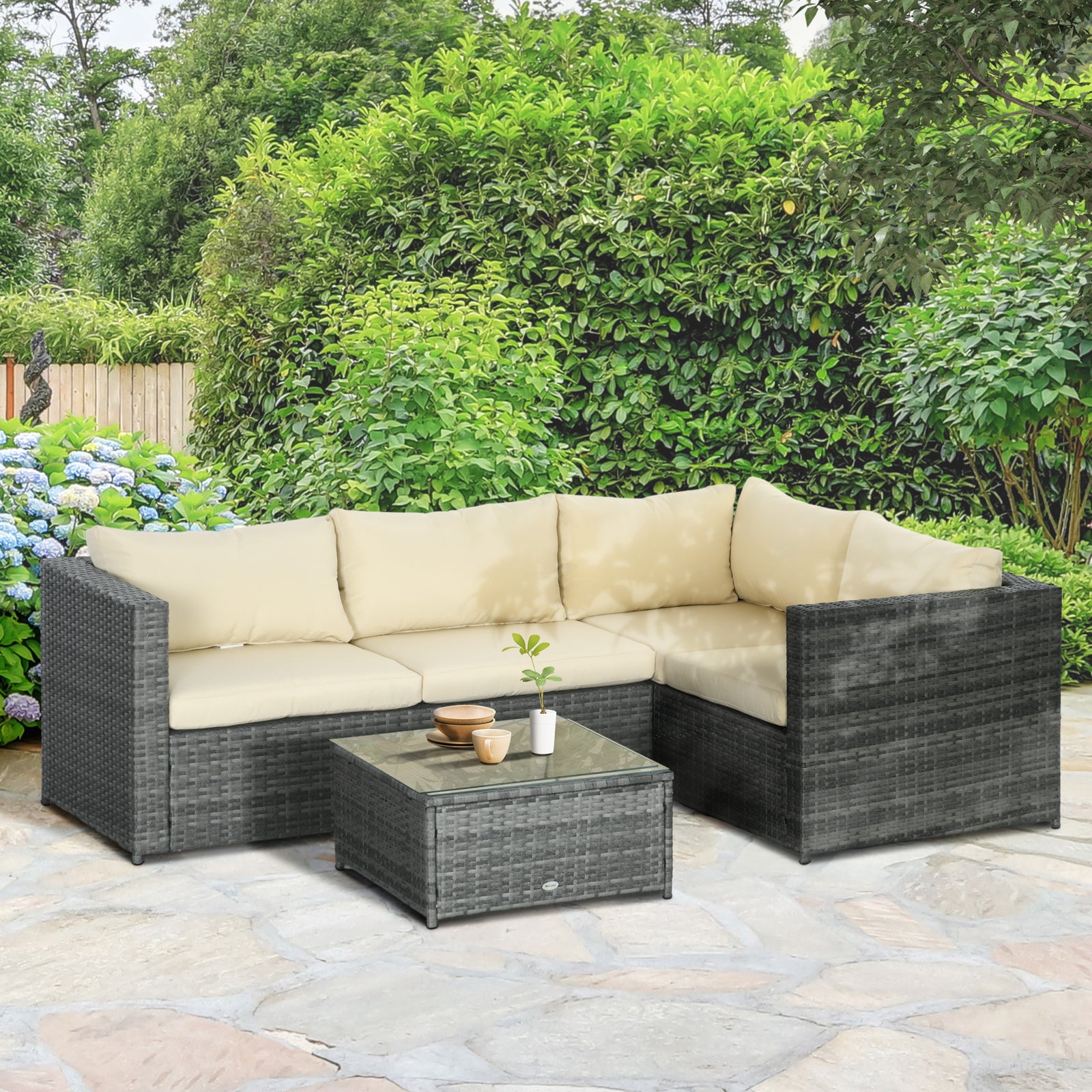 3pcs Rattan Dining Sofa Set Table Garden Furniture Outdoor | Beige