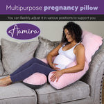 J Shaped Pregnancy Pillow, 140x70x20cm Shredded Memory Foam Full Body Maternity Cushion For Sleeping | J Shape | Pink