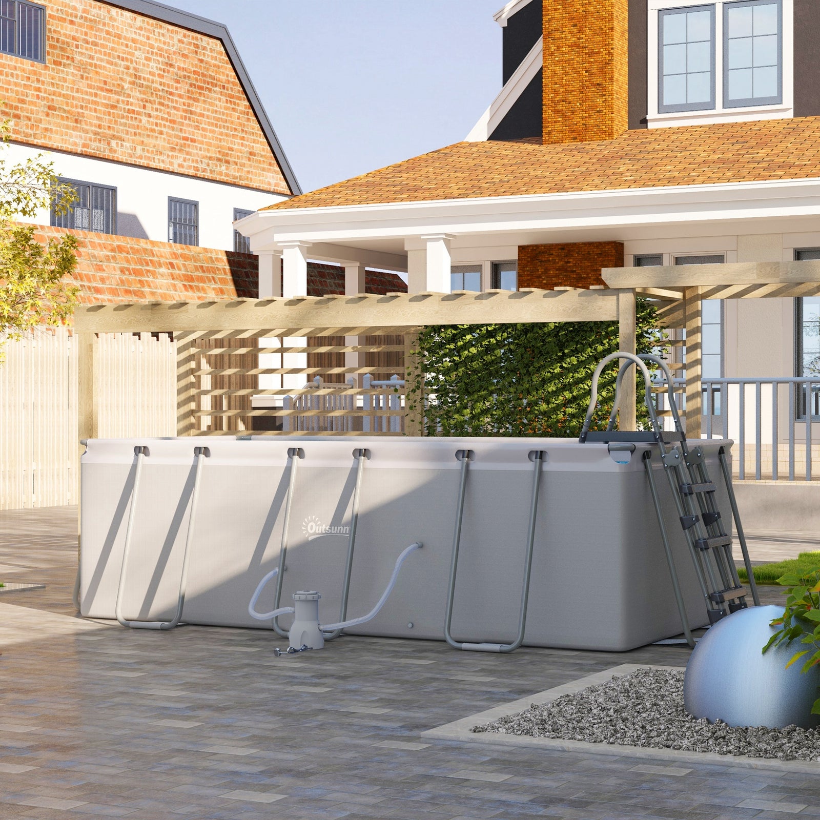 Steel Frame Swimming Pool With Filter Pump And Ladder | Gray