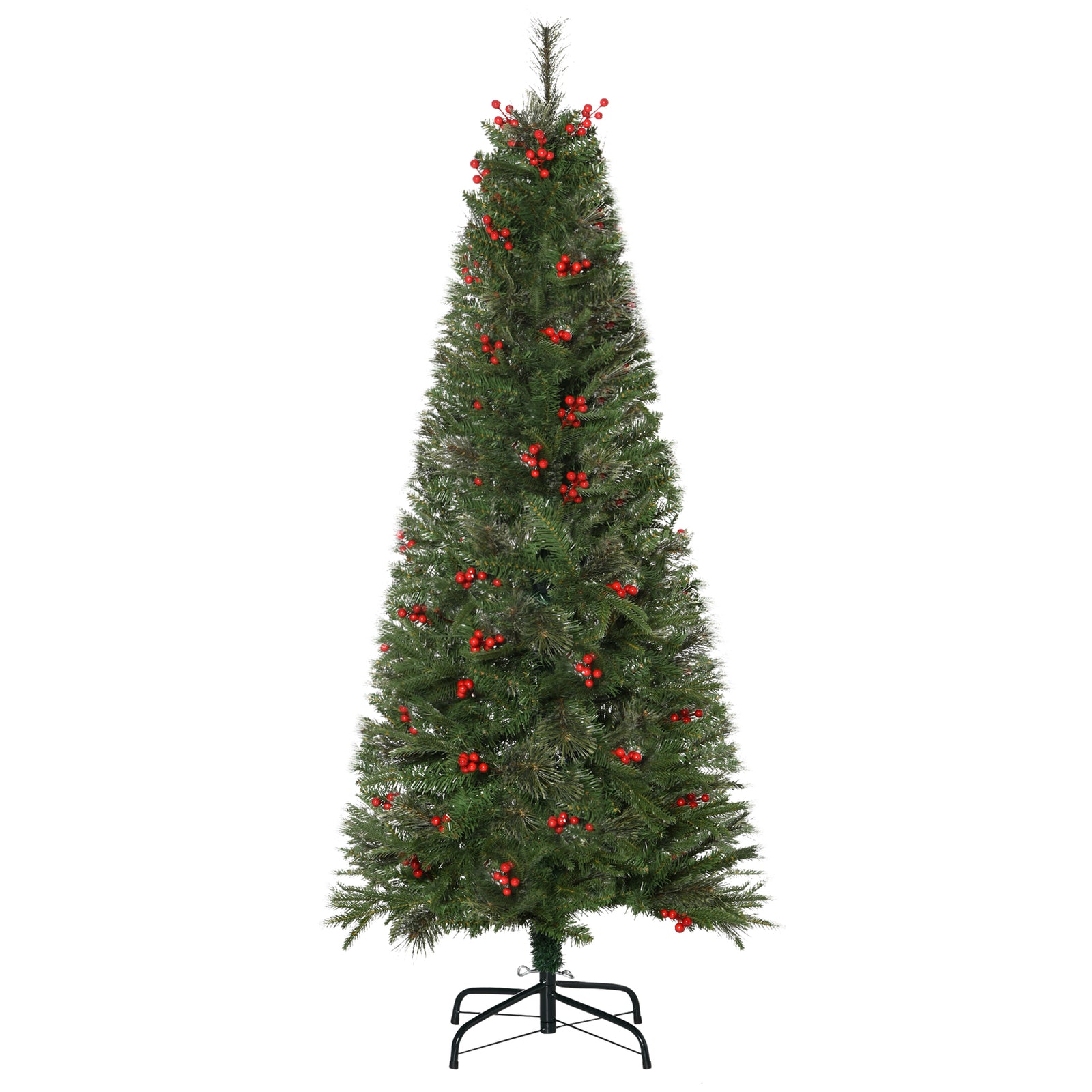 5/6/7ft Pencil Shape Christmas Tree, Berries | 5ft | Green