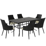 6 Seater Rattan Dining Set, Rectangle Slatted Table | Cream