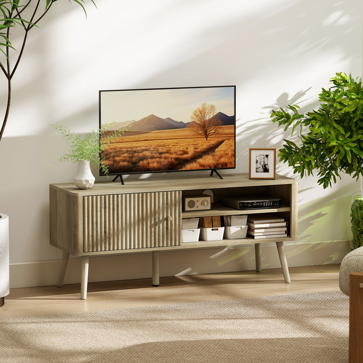 HOMCOM Tv Stand Cabinet With Storage For Tvs Up To 55 Inches, Oak