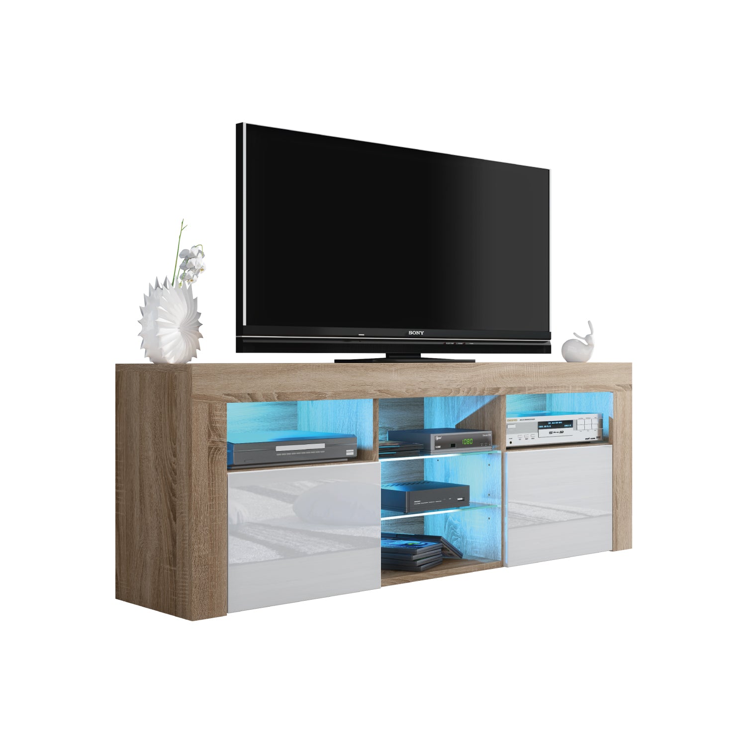 Pulse Tv Unit 145cm With Led Lights | Natural Oak