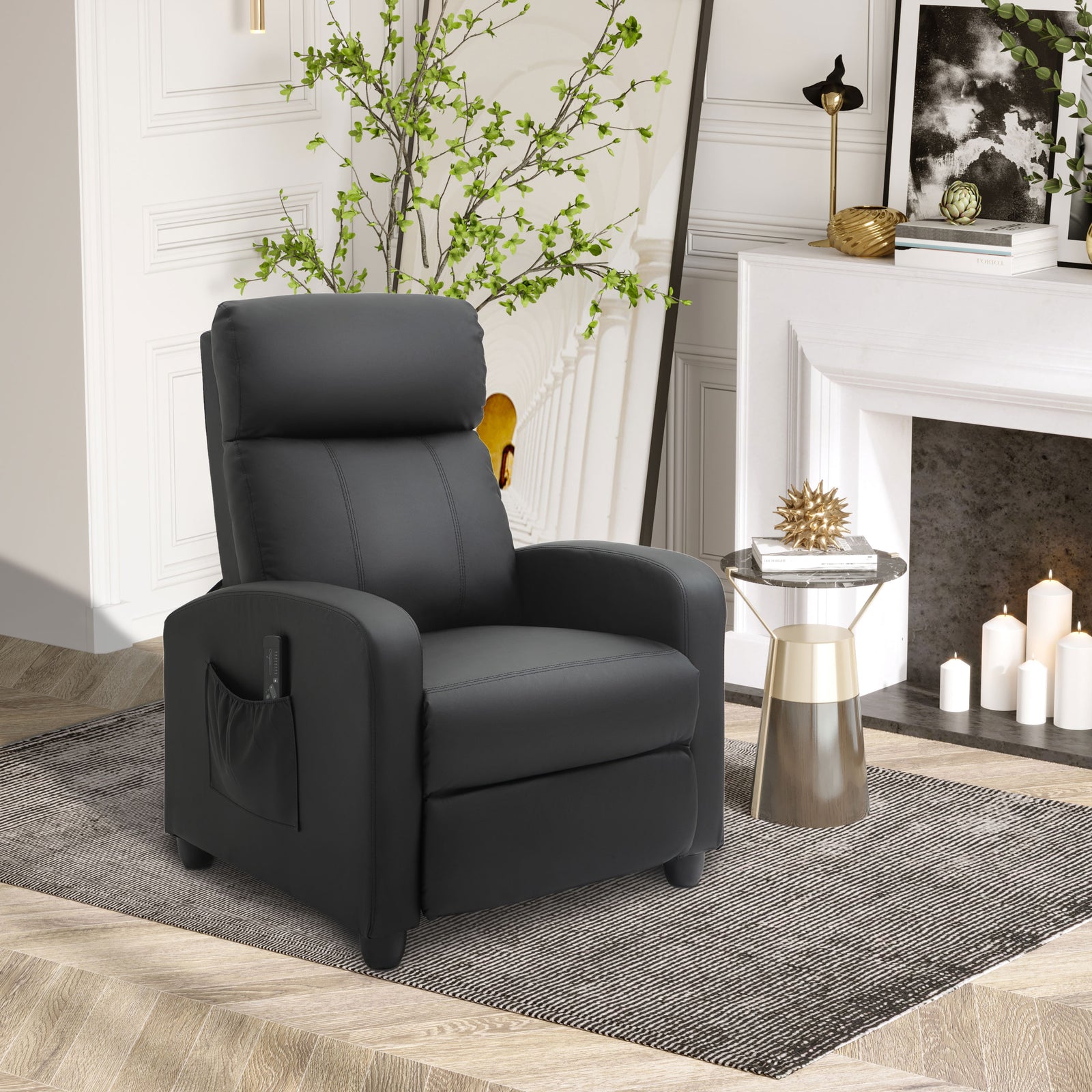 Recliner Sofa Chair Pu Leather Massage W/ Remote | Black
