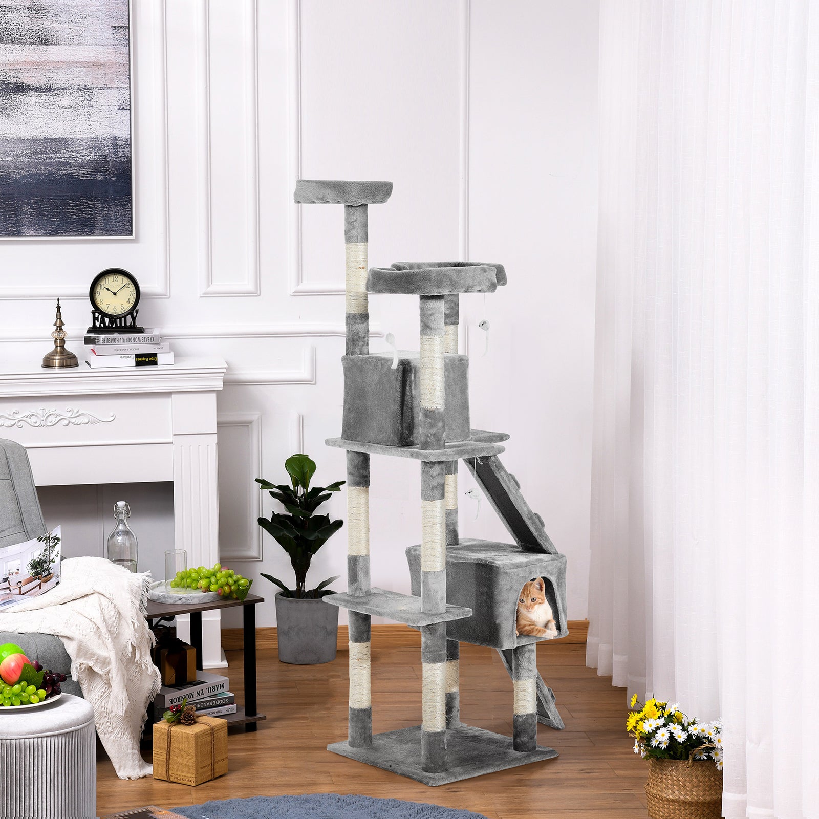 Cat Tree Scratcher Activity Centre, Condo Scratching Post Toy Bed | Gray