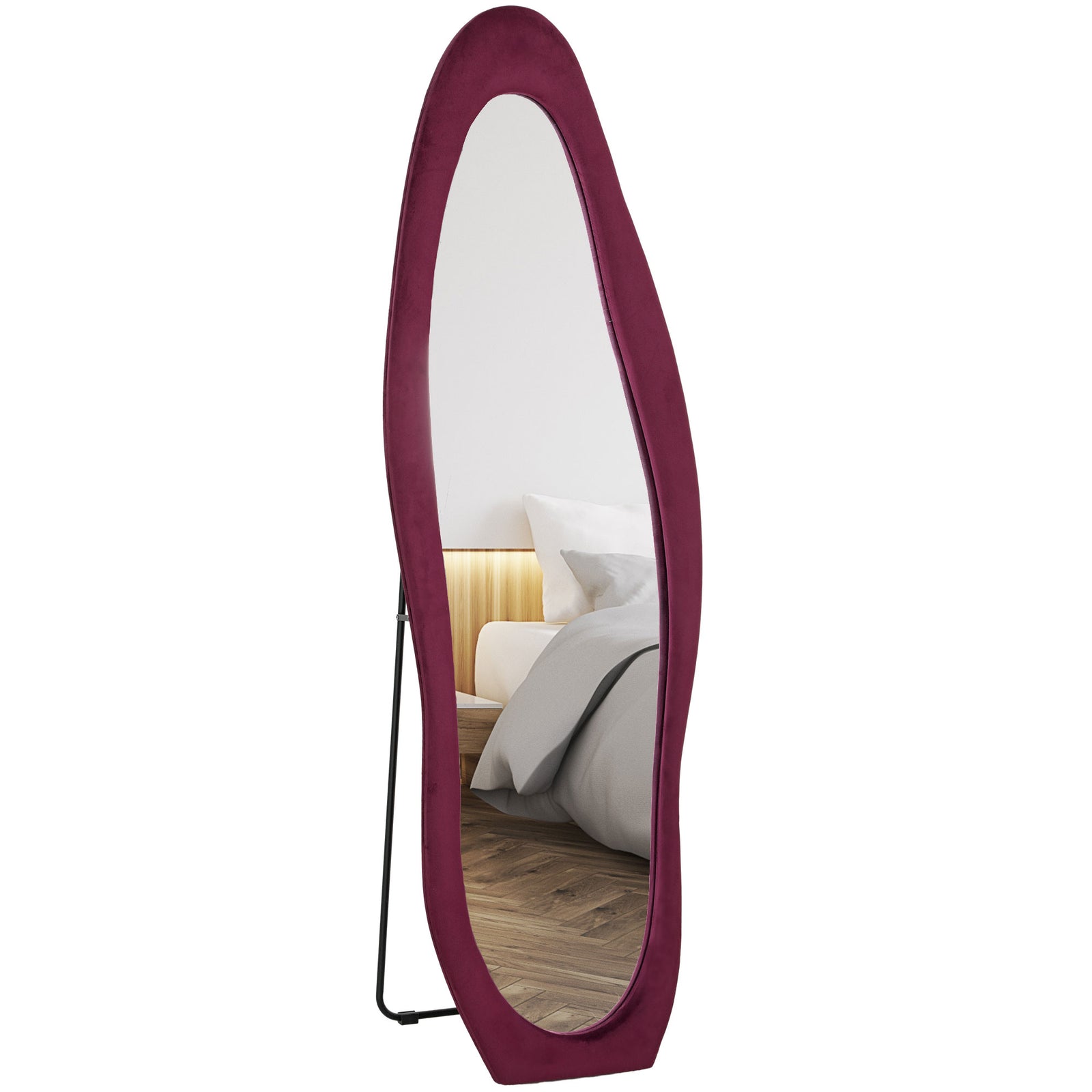 Irregular Full Length Mirror with Velvet Frame 160 x 50cm | One Size | Red