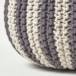 Knitted Pouffe Striped Footstool | 50cm x 35cm | Grey