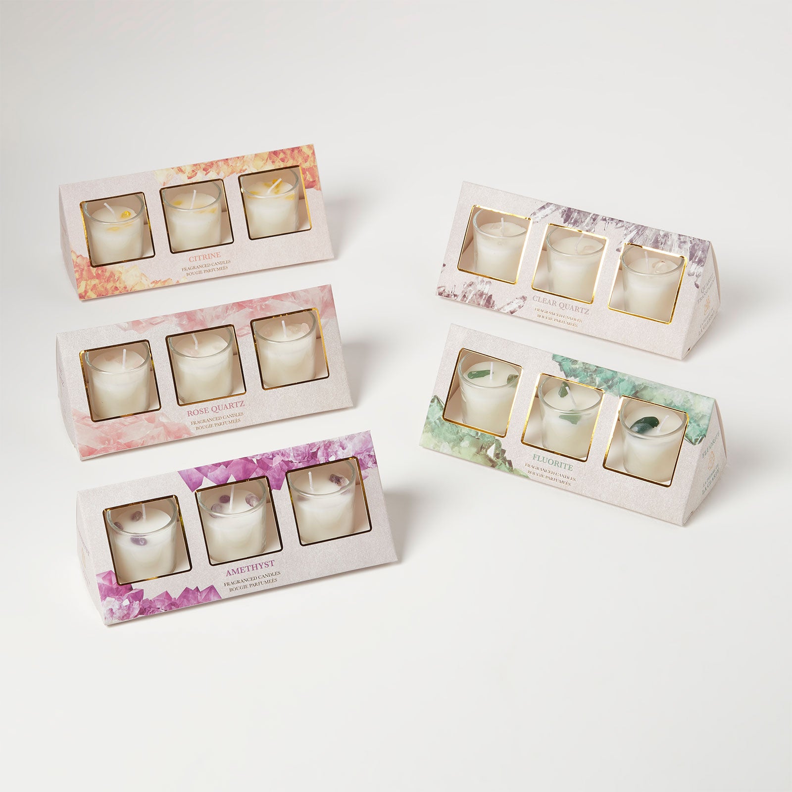 HOMESCAPES Fluorite Black Tea & Vetiver Crystal Scented Candle Set, Pack Of 3