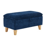 Chenille Upholstered Storage Ottoman Compact Footstool With Hidden Storage | Large | Blue