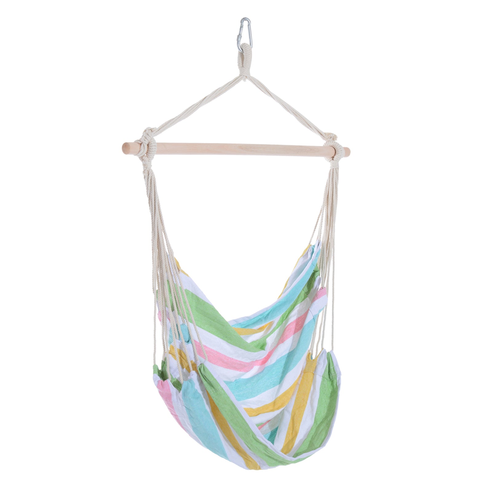 Portable Hanging Chair With Cotton Rope Wooden Support Bar | Green